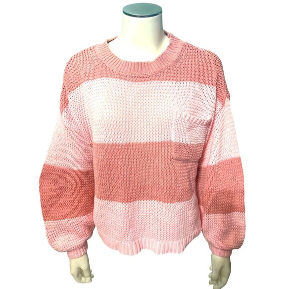 American Eagle Sweaters - American Eagle Striped Knit Long Sleeve Sweater Pink Brown Cotton Acrylic Blend